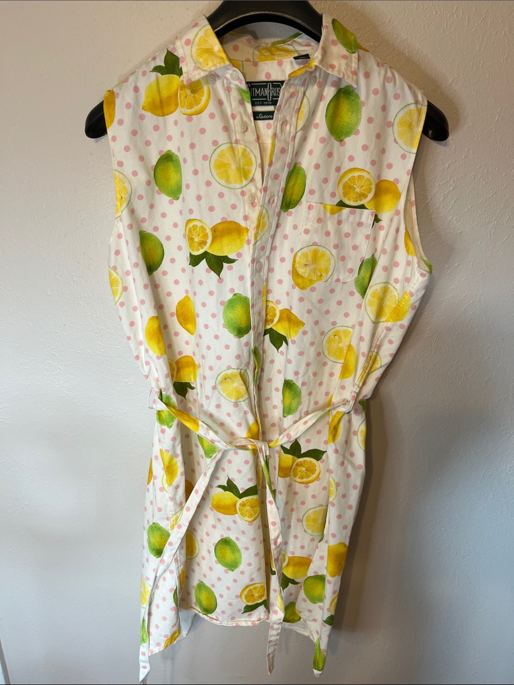 Sleeveless Lemon Print Shirtdress - Yellow, Green & Pink